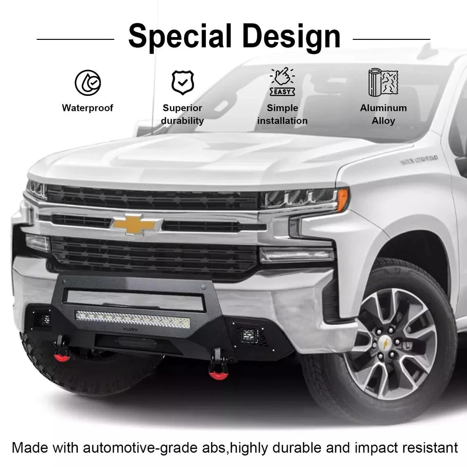 Fit 2019-2022 Chevy Silverado 1500 Vijay Front/Rear Bumper w/Winch Plate& Lights - Image 4 of 4