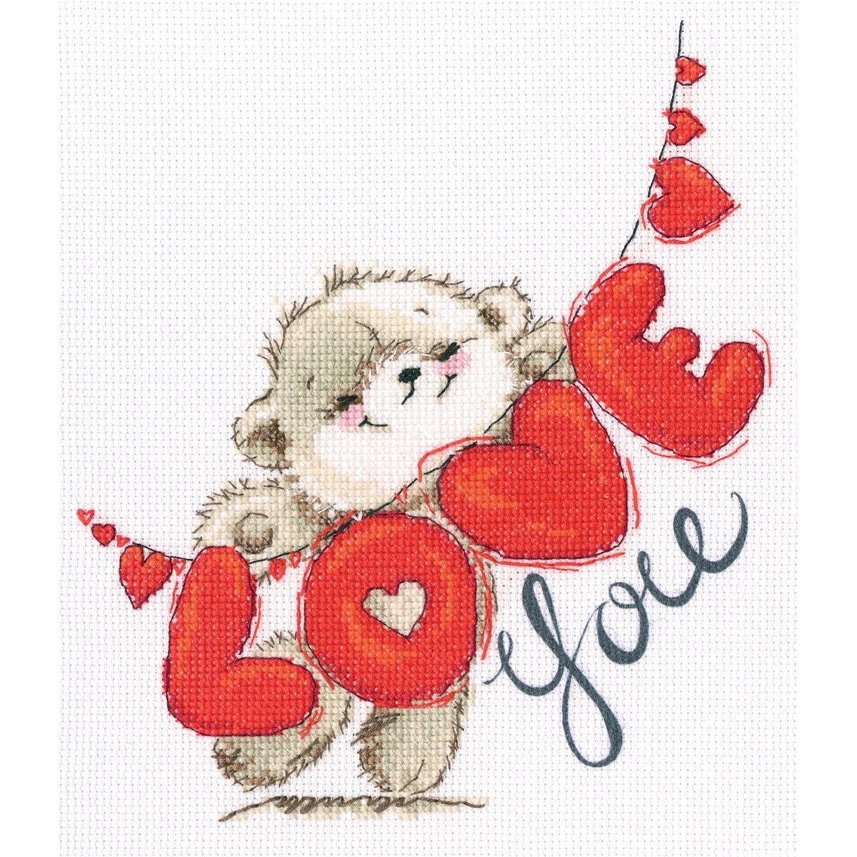 RTO counted Cross Stitch Kit ""I love you"" M70033, with printed background 24x27