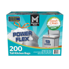 Member's Mark Power Flex 13 Gallon Tall Kitchen Trash Bags Fresh Scent 200 ct