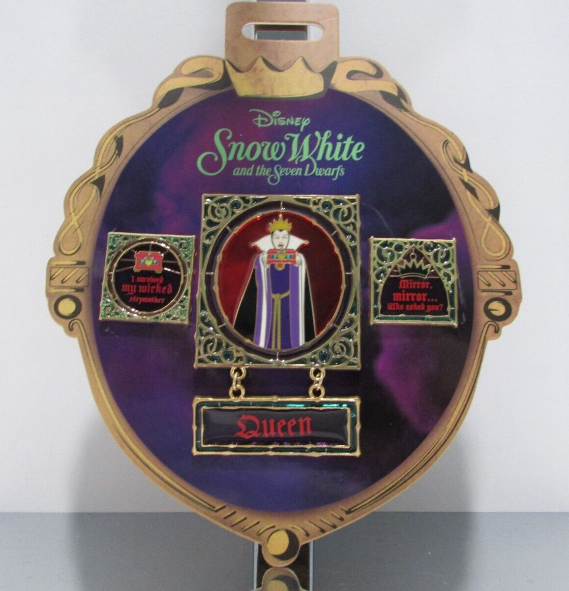 Disney Store Evil Queen Snow White 3 Pin Set Stained Glass