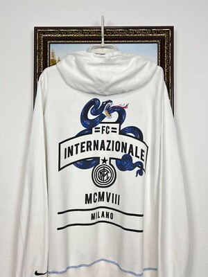 Vintage Nike Inter Milan Football Hoodie White Soccer Jacket Mens