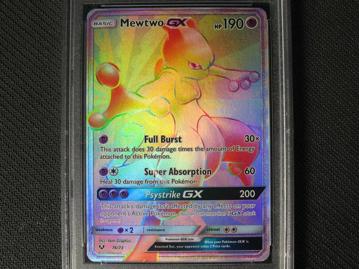 POKEMON ENGLISH RAINBOW MEWTWO GX ~ 76/73 ~ PSA GRADE 9 ~ SHINING