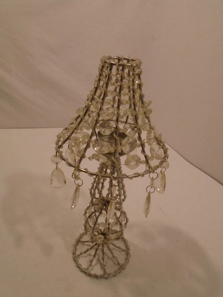 "Lámpara de mesa de metal con cristales y cuentas acrílicas colgantes TEA LIGHT 14""" Foto 4 de 4