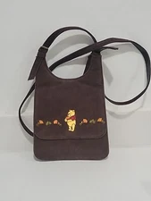 Disney Store Winnie the Pooh  Bag Maroon Crossbody Embroidered 9" X 6" 