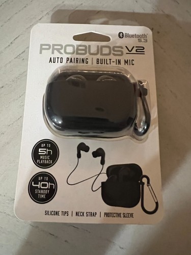 Black ProBuds V2 Auto-Pairing. Built-In Mic Earbuds. Bluetooth.