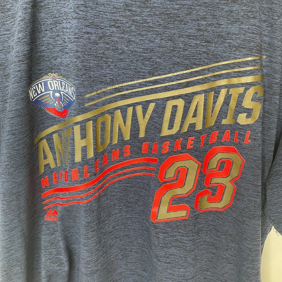 Camisa New Orleans Pelicans Majestic Cool Base, Grande, Azul, Anthony Davis #23 Foto 2 de 4