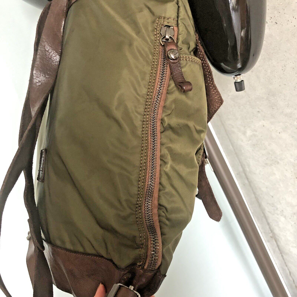 【美品】CAMPOMAGGI カーキ ボストンバッグ CAMPOMAGGI Nylon Backpack Shoulder bag Khaki Green Leather