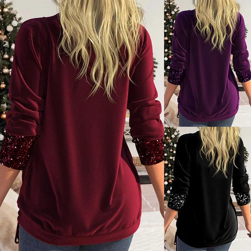 Womens Summer Tunic Tops Ladies Long Sleeve Sequins Shirts Blouse - Bild 5 von 19
