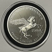 1984 Pegasus Montana Zortman Mine Proof Coin 1 Troy Oz .999 Fine Silver Round