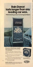 1976 Rain Dance PRINT AD Water Beads Lasts Longer Than Leading Car Wax VTG 1970s