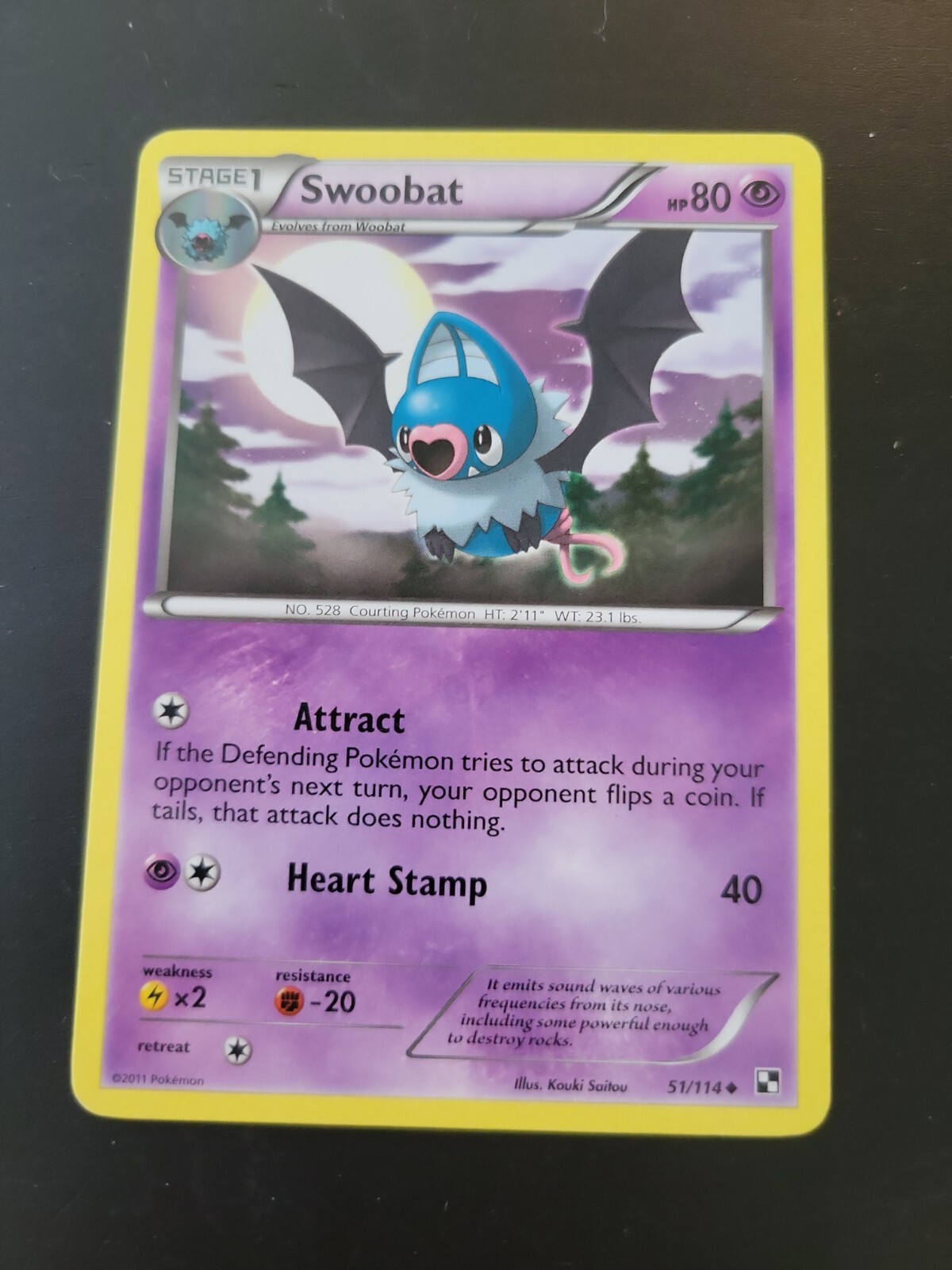 Pokemon Card 2011 Black & White - Swoobat 51/114