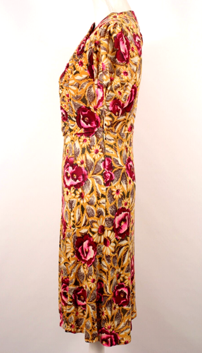 VTG Women's 30s Colorful Yellow Floral Rayon Jersey Knit Dress XS/S 1930s - 第 4/23 張圖片