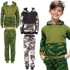 BOYS GIRLS ARMY TRACKSUITS CAMOUFLAGE HOODED KIDS FULL 2 PIECE CAMO JOGGER SET