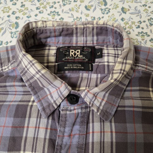 Double RRL Button Up Shirt Adult Large L Gray Brown White Plaid Short Sleeve Men - Picture 11 of 24