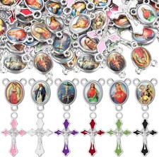 200 Pcs Rosary Making Kits Supplies Cross and Center Medal Charm Alloy Picture R