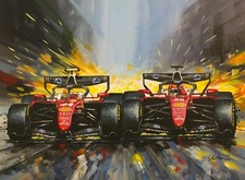 Lewis Hamilton Charles Leclerc Ferrari SF26 canvas art print by Greg Tillett F1