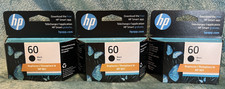 Lot of 3 Genuine HP 60 Black Ink Cartridges CC640WN Dates: Aug 2025  March 2026