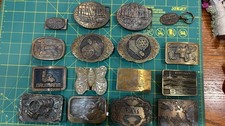 Lot VTG Brass / Bronze Belt Buckles 70's / 80's Misc lot SL KNIGHT DENZY INDIANA