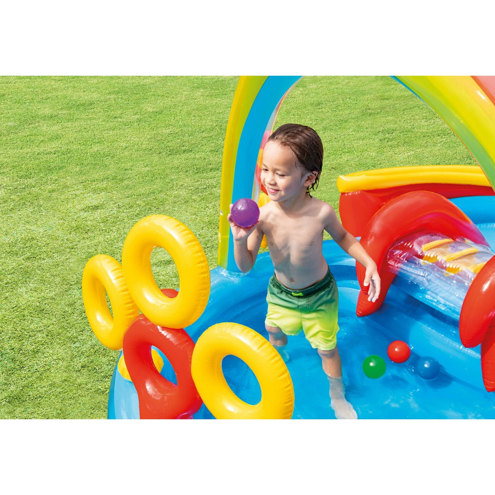 Intex Rainbow Ring Inflatable Play Center - Slide and Games for Kids Ages 2+