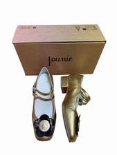 Joanie New Nice Flower Shoe Gold Black Retro Block Heel Mary Jane UK 5 Leather
