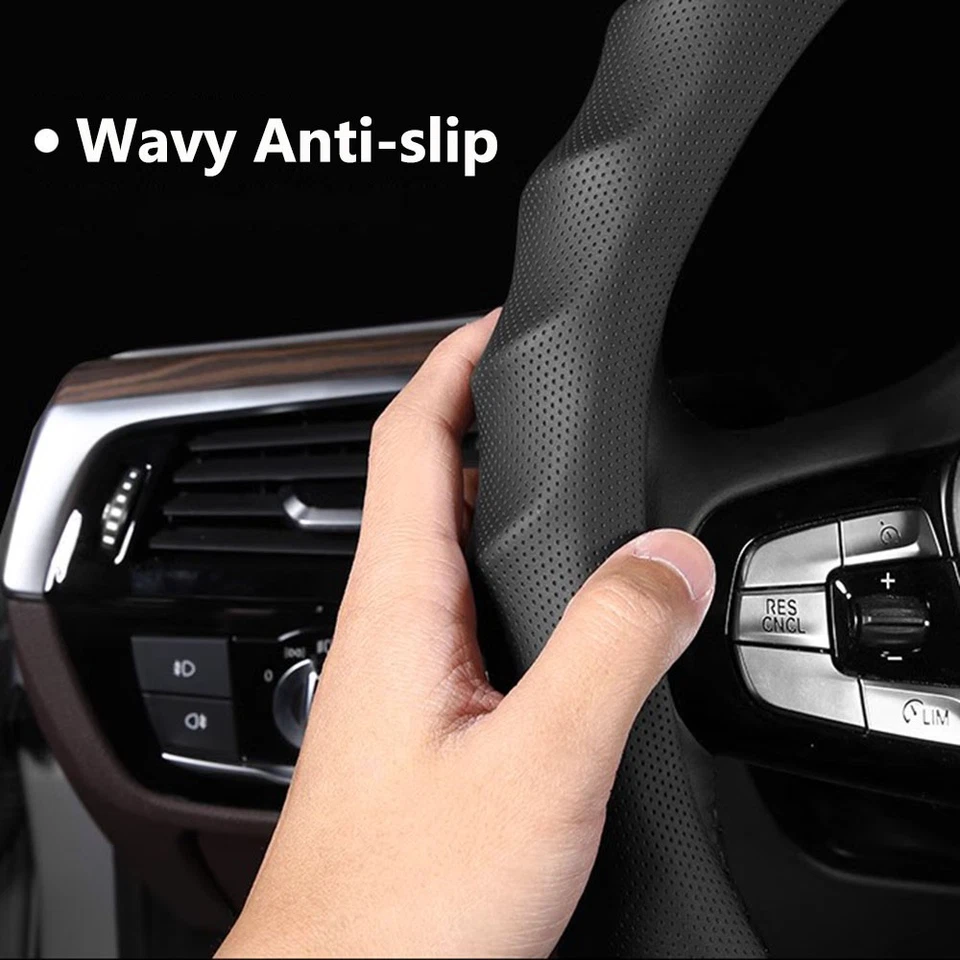 For Chevrolet 15inch Steering Wheel Protective Cover Leather Perforated Non-Slip - Image 3 of 4