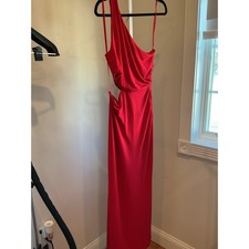 Ramy Brook Red One Shoulder Maxi Dress Side Cutout Draped Gown Women
