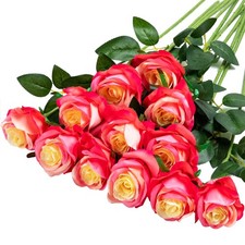 Hawesome 12PCS Artificial Silk Flowers 12Pcs Flowers, Gradient Dark Pink