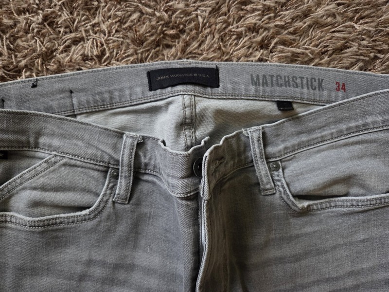 $498 John Varvatos USA Gray Denim Jeans 34x32  - Matchstick  Button Fly