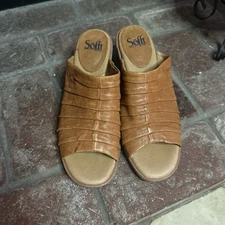 Sofft Pienza Sz 9 Women’s Mule Tan Leather Open Toe Platform Sandals