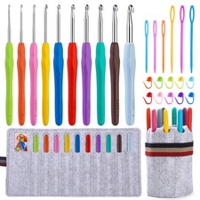 Crochet Hooks Set, 10 Sizes Ergonomic Crochet Hooks with Roll Felt Bag for Be...