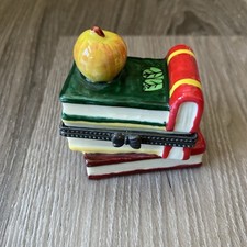 Mini Hinged Trinket Box School Books and Apple Reading Book