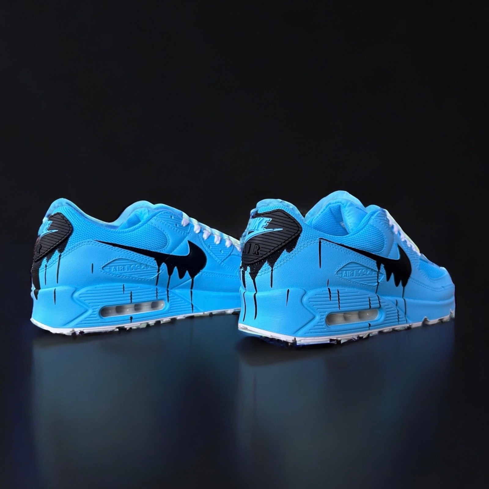 Nike Air Max 90 Custom &ndash; Baby Blue Black Drip | Hand-Paint