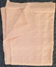 Mothercare Knitted Blanket Pink  Hearts Knit Fleece Reverse 80x90cm