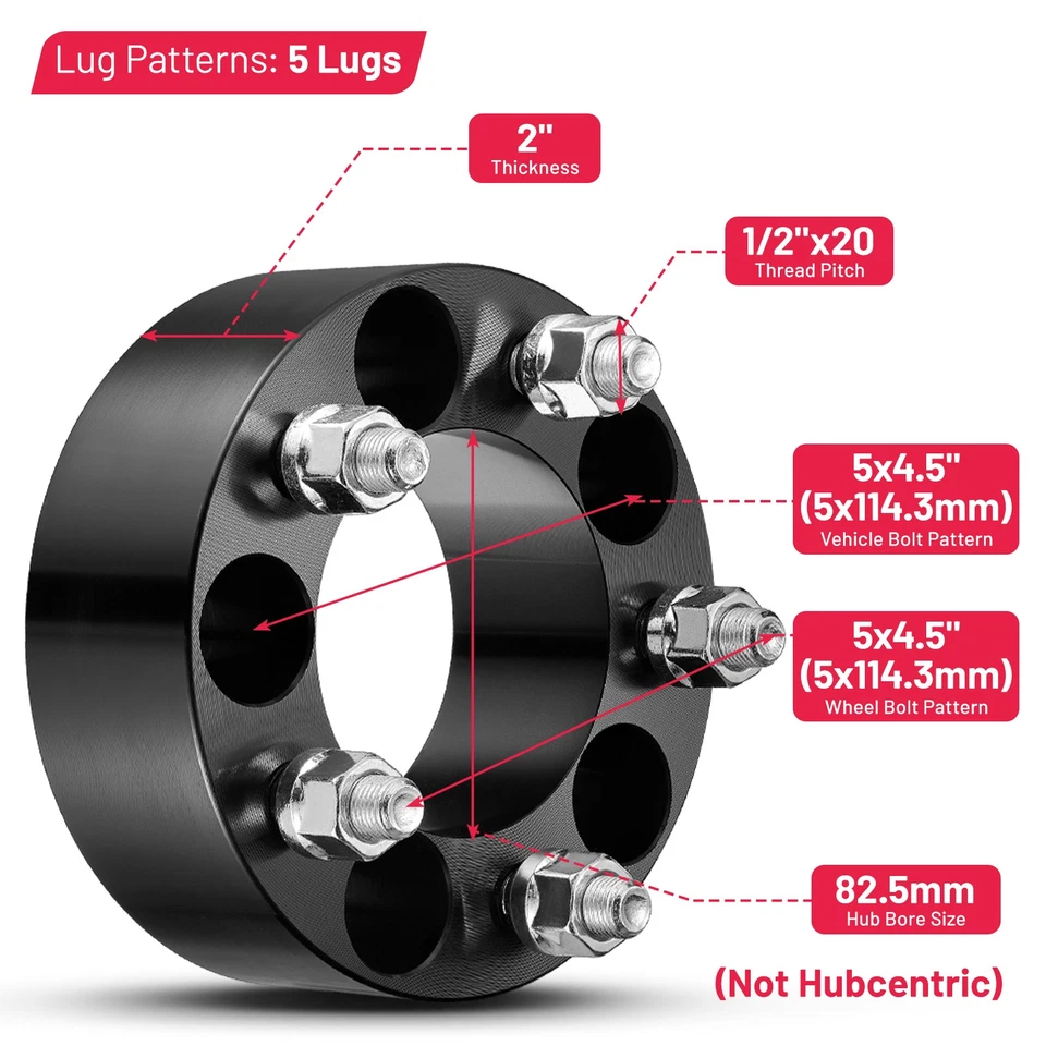 4PCS 2 Inch 5x4.5 5x114.3 Wheel Spacers 1/2"x20 for Ford Galaxie 500 1967-1974 - Image 2 of 4