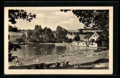 Ansichtskarte Hetzdorf, Freibad Bad Sumpfmühle mit Badegästen 