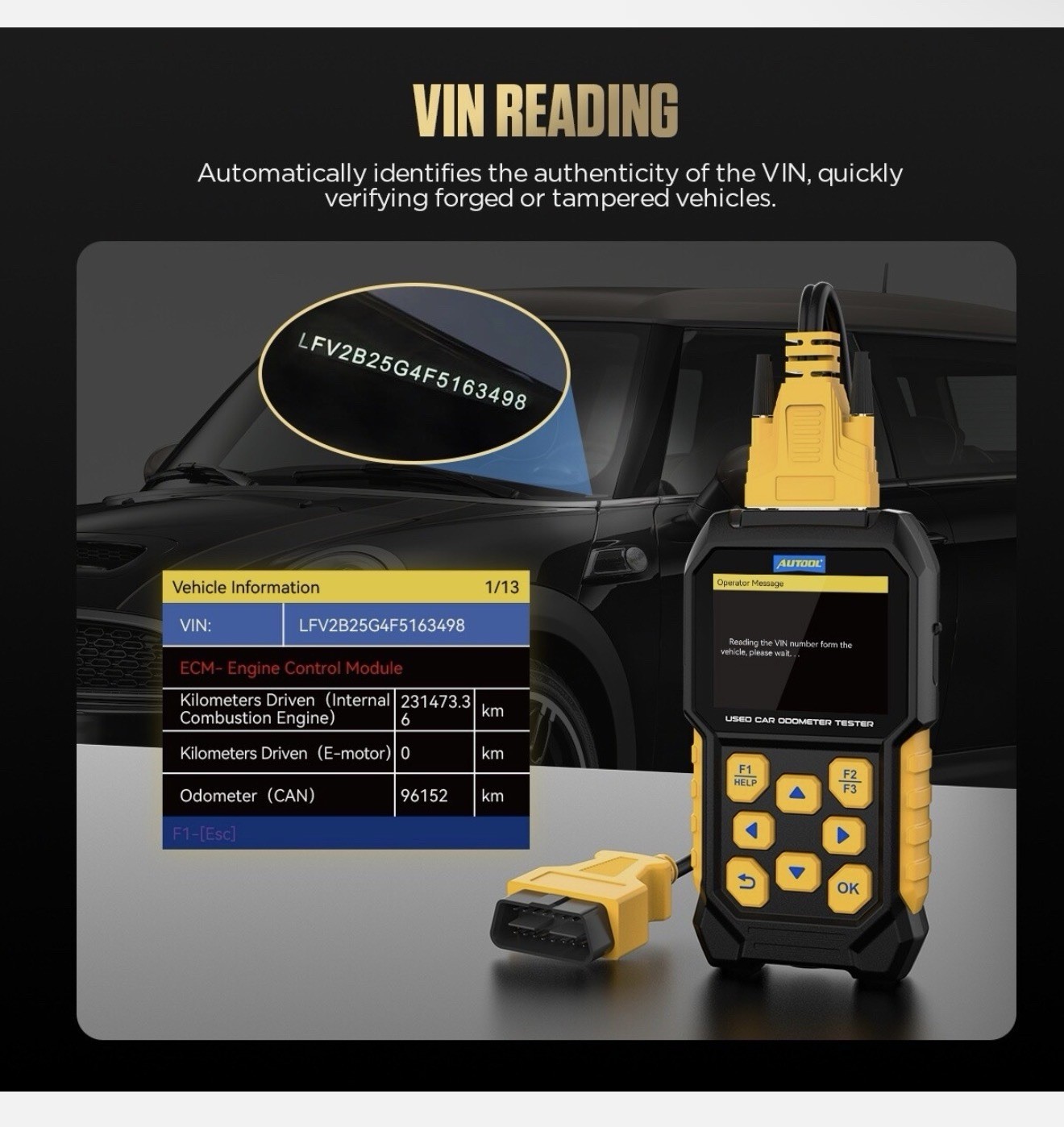 AUTOOL CS310 Car Odometer Scanner VIN Decoder OBD2 Code Reader  Diagnostic Tool
