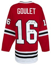 Michel Goulet (BLACKHAWKS) Signed Red Custom Hockey Jersey w/HOF'98 - (SS COA)