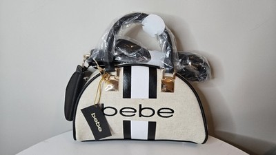 Bebe Paisley Small Canvas Bowler Bag Black New With Tags