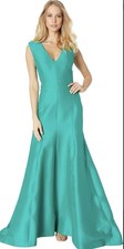 Halston Heritage V neck Emerald Dress