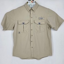 Columbia Shirt Mens Small PFG Vented Fishing Omni Shade Button Up Tan