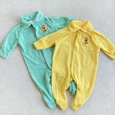 Set of 2 Vintage Disney Winnie the Pooh Terry Footed One Piece Baby Pajamas 1B