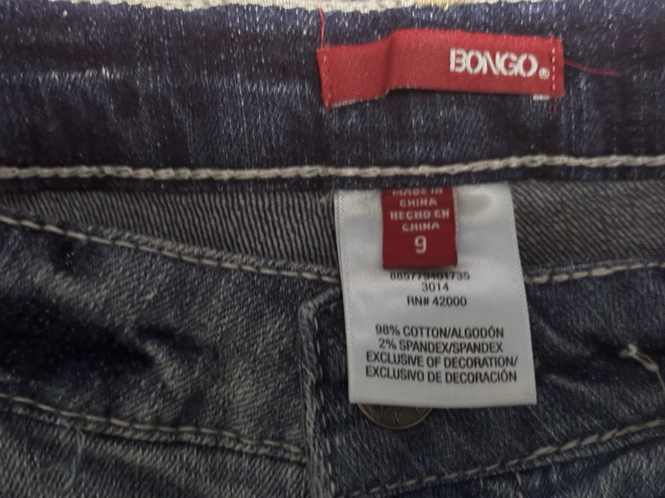 Vtg BONGO Shorts Womens 9 Blue Denim Distressed Lace Accent Foto 4 de 4