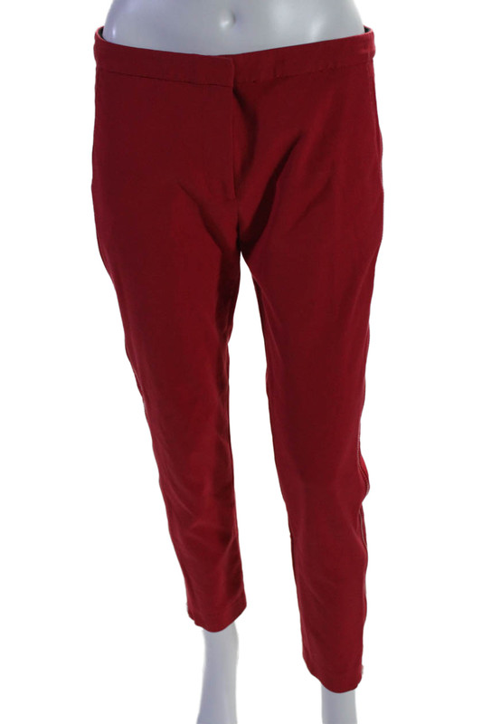 Tibi Womens Textured Button Zip Lined Straight Leg Dress Pants Red Size 4