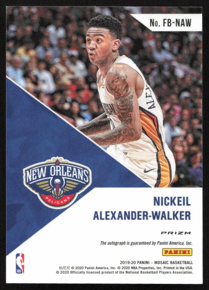 2019-20 Panini Mosaic Fast Break Rookie Auto Nickeil Alexander-Walker Pelicans - Image 2 of 2