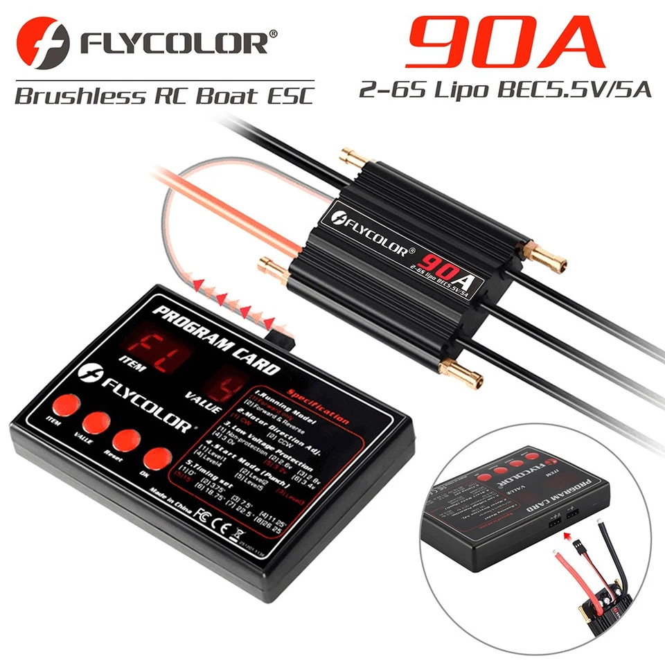 Flycolor 90A Brushless ESC &Program Card 2-6S for RC Electric Gasoline Jet Boats - Image 4 of 4
