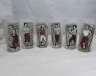 Vtg Federal Glass Co. BOXING Tumbler FULL Set of 6 Frosted Camphor Glass Boxers