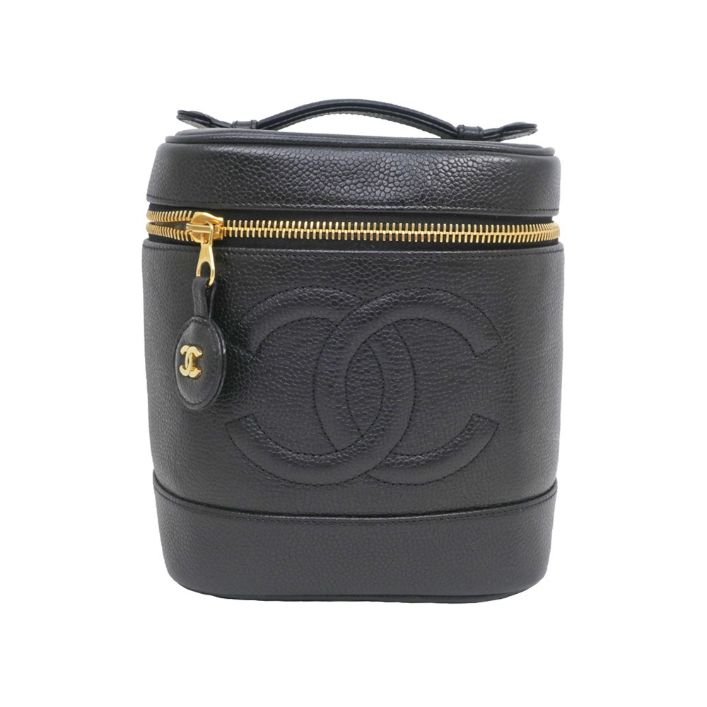 CHANEL Vanity Handbag Black Grained Calfskin with Gold Hardware A01998 Makeup Pouch