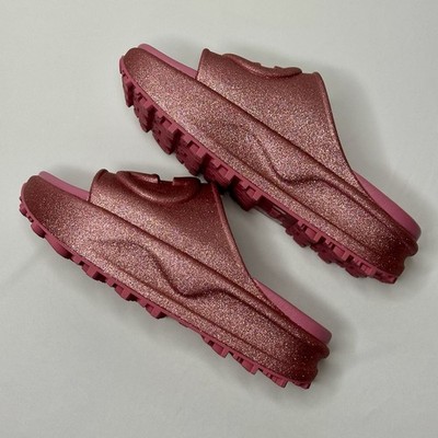 Size 39 - NEW GUCCI Glitter Pink Rubber GG Logo Slides Platform