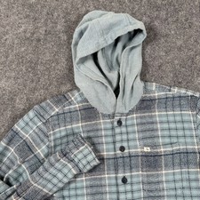 Quiksilver Shirt Large Light Blue Plaid Flannel Hooded Organic Cotton Youth