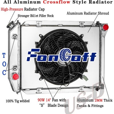 4-ROW Radiator&Shroud&Fan Fits 1967-1968 Ford Galaxie Thunderbird Mercury